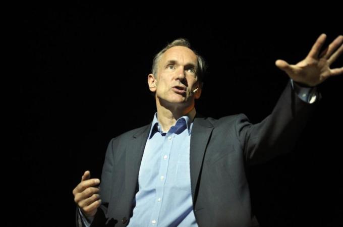 World Wide Web founder Berners-Lee delivers a speech at the Bilbao Web Summit in the Palacio Euskalduna.