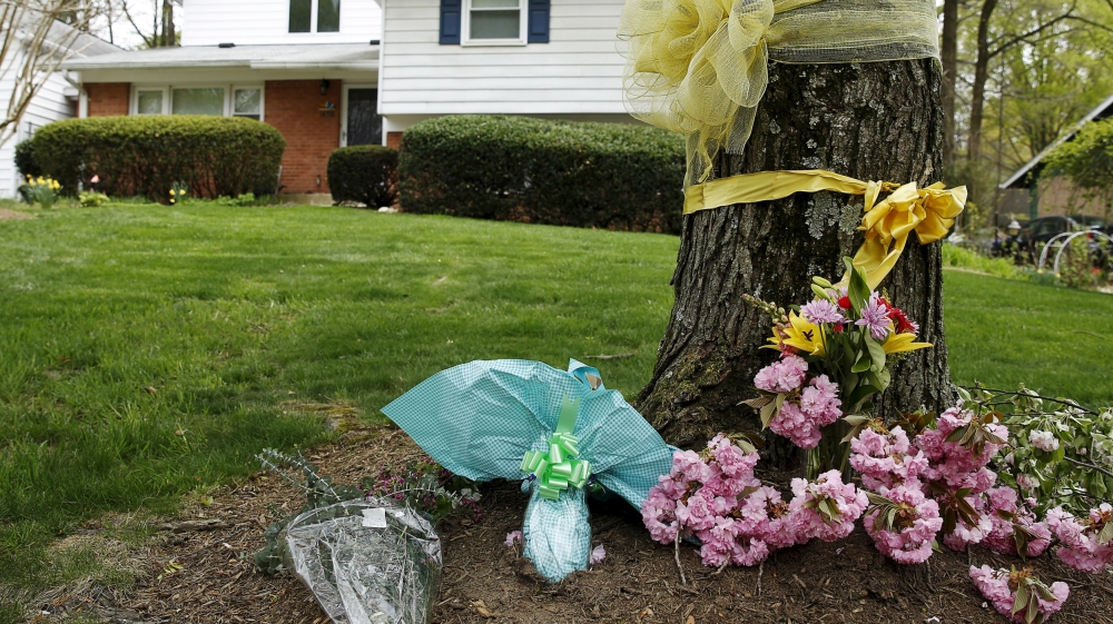 Flowers are seen outside the home of Warren Weinstein in Rockville