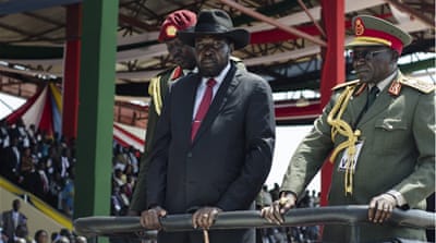 South Sudan's President Salva Kiir accompanied by army chief of staff Paul Malong Awan, celebrated independence day in July amid concerns about ongoing violence and the threat of famine [Jason Patinkin/AP]