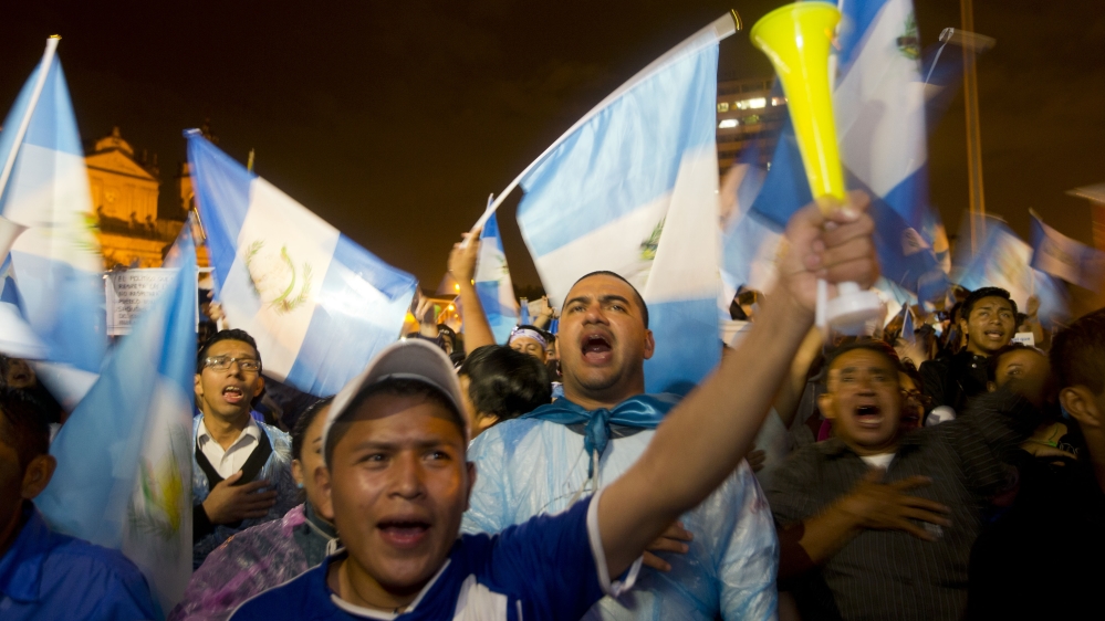 Demonstrators during a national strike calling for Guatemalan President Otto Perez Molina''s resignation