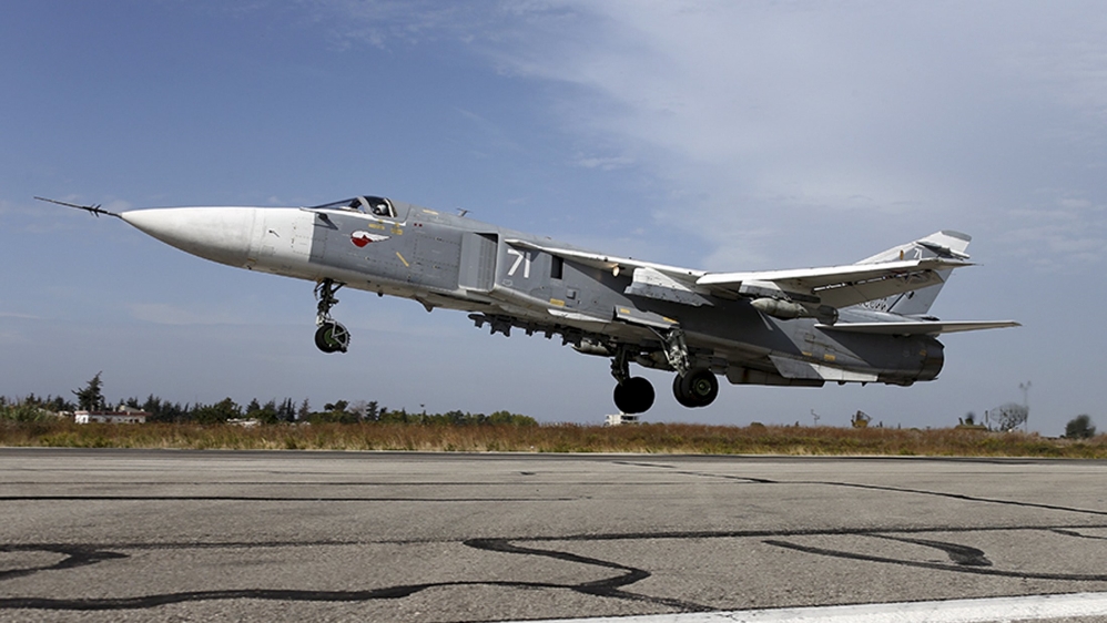 
 What is the Sukhoi Su-24? 
The Sukhoi Su-24 fighter jet, also known by its NATO codename Fencer, is an all-weather attack Russian-made supersonic jet operated by two pilots. It is armed with laser-guided missiles as well as three gun pods capable of firing 9,000 rounds per minute. It is also armed with guided air-to-surface missiles, guided bombs, cluster bombs and incendiary bombs. [Photo: Reuters]
