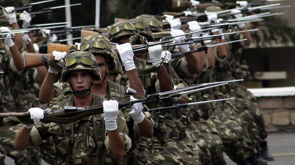 Trainees army officers from the 40th class march during their graduation ceremony at a Military Academy in Cherchell 90 km west of Algiers June 27, 2012. REUTERS/Ramzi Boudina (ALGERIA - Tags: MILITAR