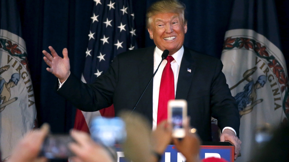 Republican presidential candidate Trump speaks at his campaign rally in Manassas