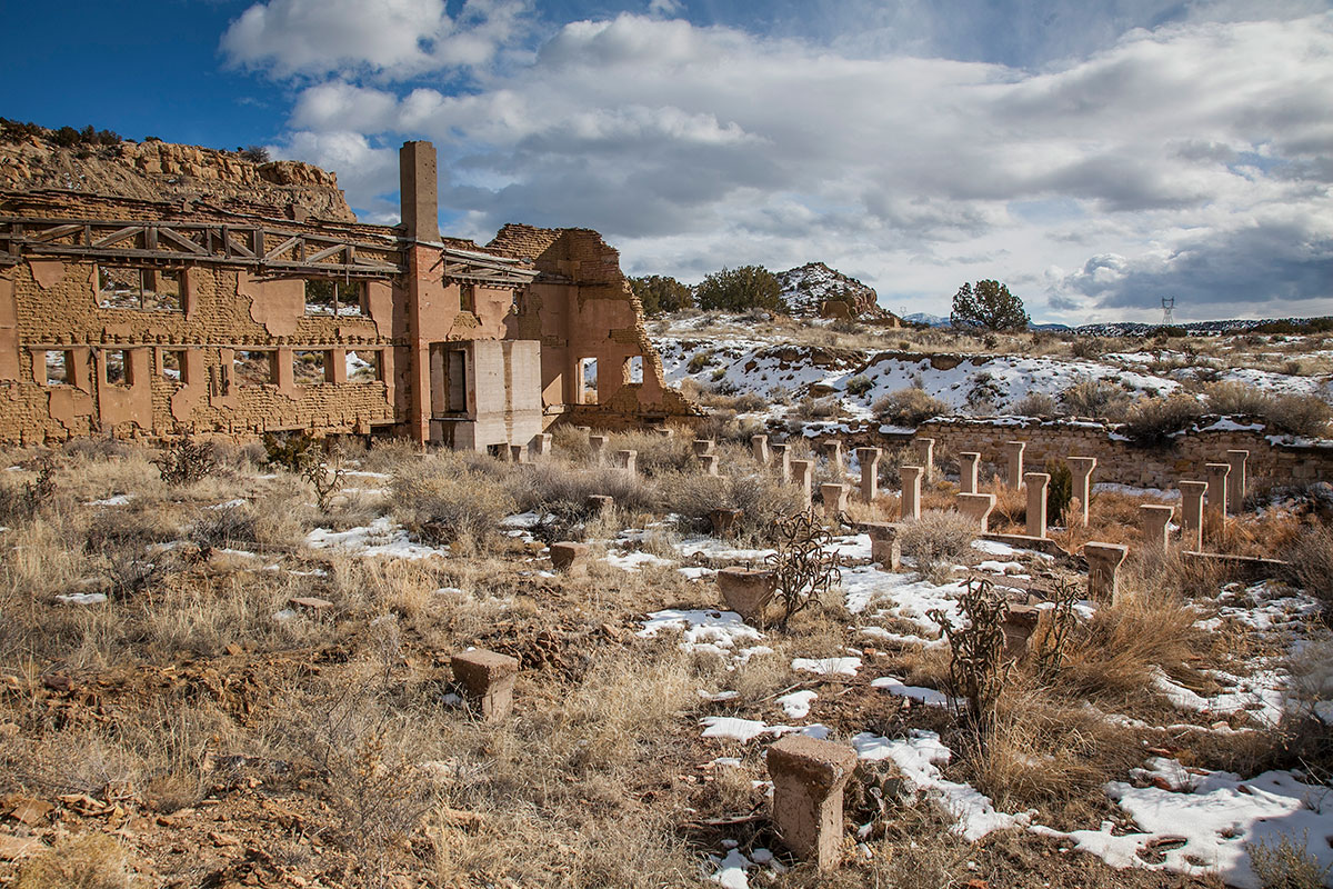 Pillars of what was once a two-storey store in the town of Hagan [Gabriela Campos/Al Jazeera]
