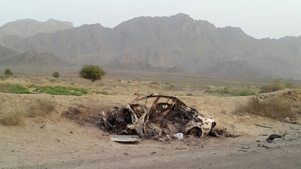 Images of a bombed vehicle in which Akhtar Mansoor was reported to be travelling. Al Jazeera cannot independently verify these pictures.