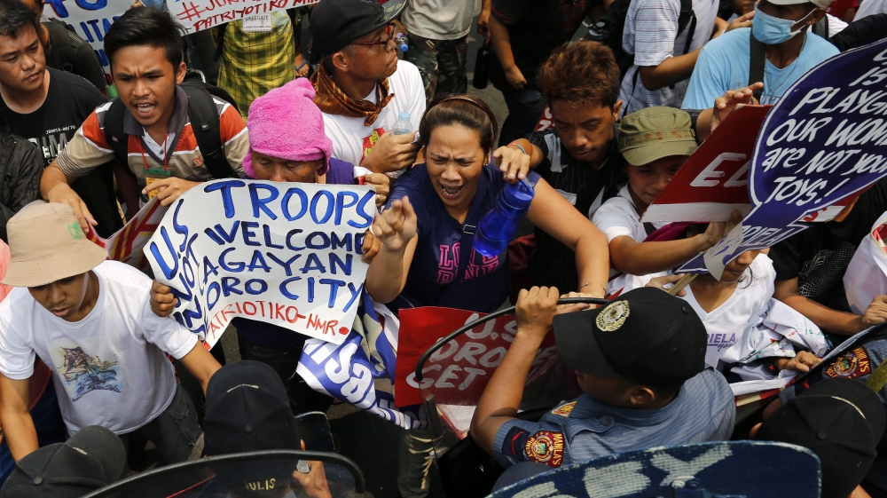 Filipino activists during a protest rally near the U.S. embassy in Manila