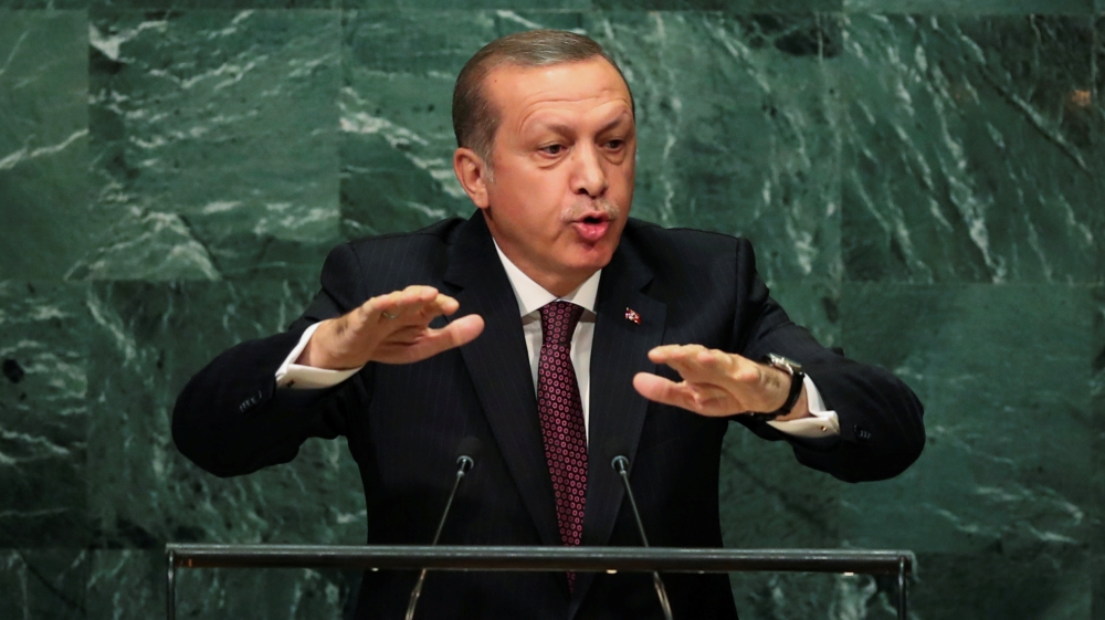 Turkish President Tayyip Erdogan addresses the United Nations General Assembly in the Manhattan borough of New York