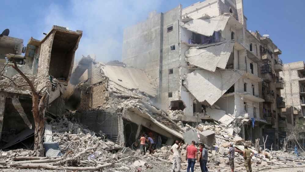 Damaged site in the rebel held Bab al-Nairab neighborhood of Aleppo