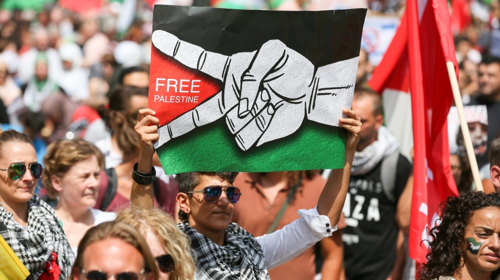 Demonstration showing solidarity with Palestinians in Gaza, in Brussels