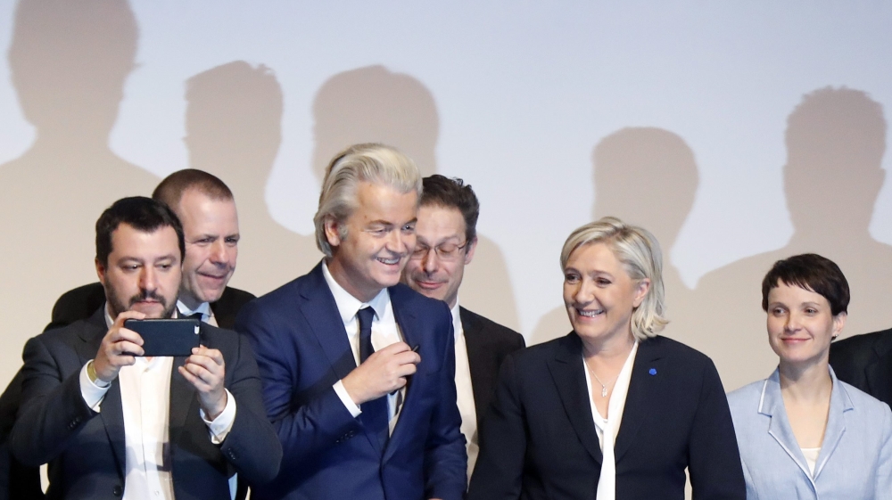 Far-right leaders honed in on anti-immigrant rhetoric at Saturday's conference [Sascha Ditscher/EPA]
