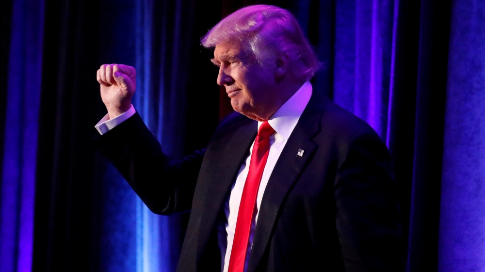 FILE PHOTO: Republican presidential nominee Donald Trump arrives for his election night rally at the New York Hilton Midtown in Manhattan, New York, U.S.