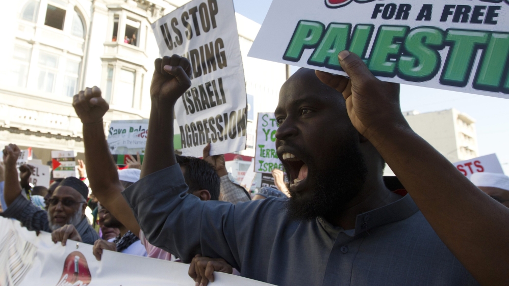 Pro-Palestinian demonstrators protest after Friday prayers in Durban