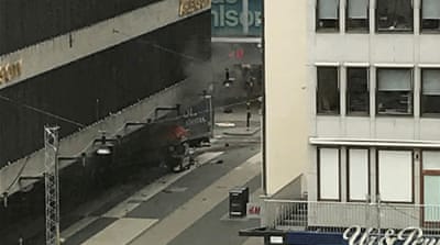 A truck is seen after it crashed into the department store [Andreas Schyman/TT News Agency via Reuters]