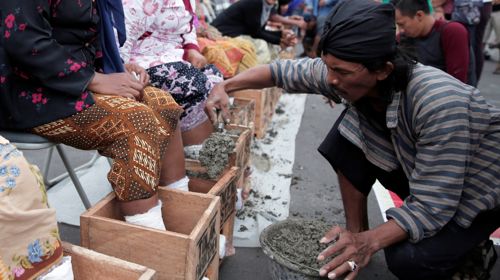 Java's Kendeng Mountain contains springs, underground rivers and chalk [Beawiharta/Reuters]