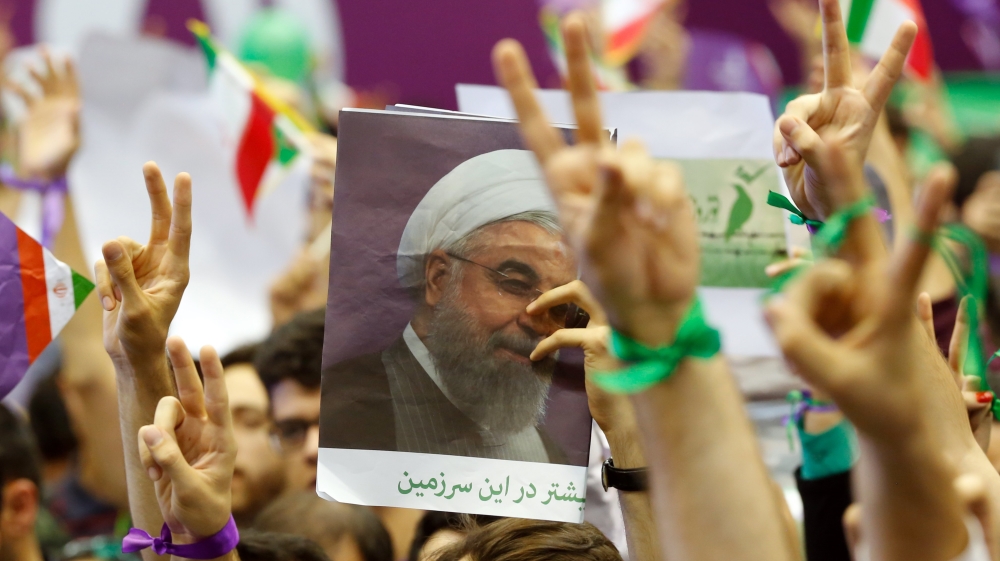 Iranian Presidential candidate Hassan Rounahi election campaign rally in Tehran