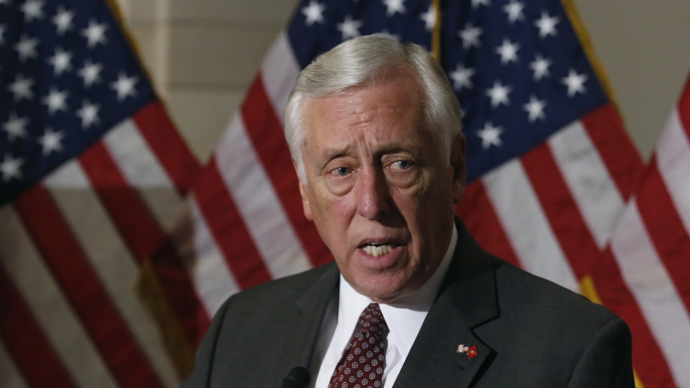 U.S. Representative Steny Hoyer (D-MD) talks to the media on Obamacare following a Caucus meeting on Capitol Hill in Washington