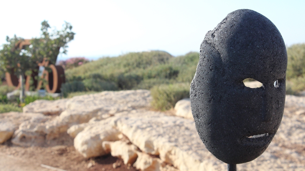 Basel Abbas and Ruanne Abou-Rahme recreated four looted Neolithic masks, with sound illuminating connections between the masks and destroyed Palestinian villages [Nigel Wilson/Al Jazeera]