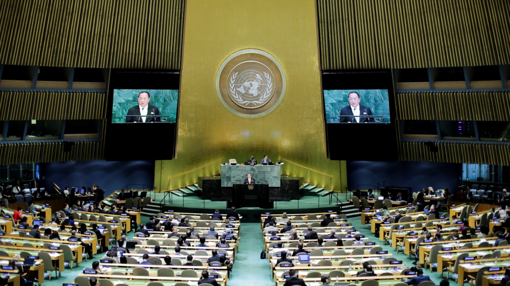 North Korea's Ri told UN that targeting the US mainland with its rockets was inevitable [Eduardo Munoz/Reuters]