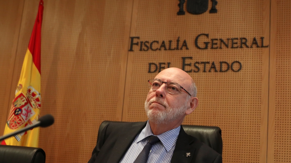 Spain''s Attorney-General Maza prepares to deliver a statement at State Prosecutor office in Madrid