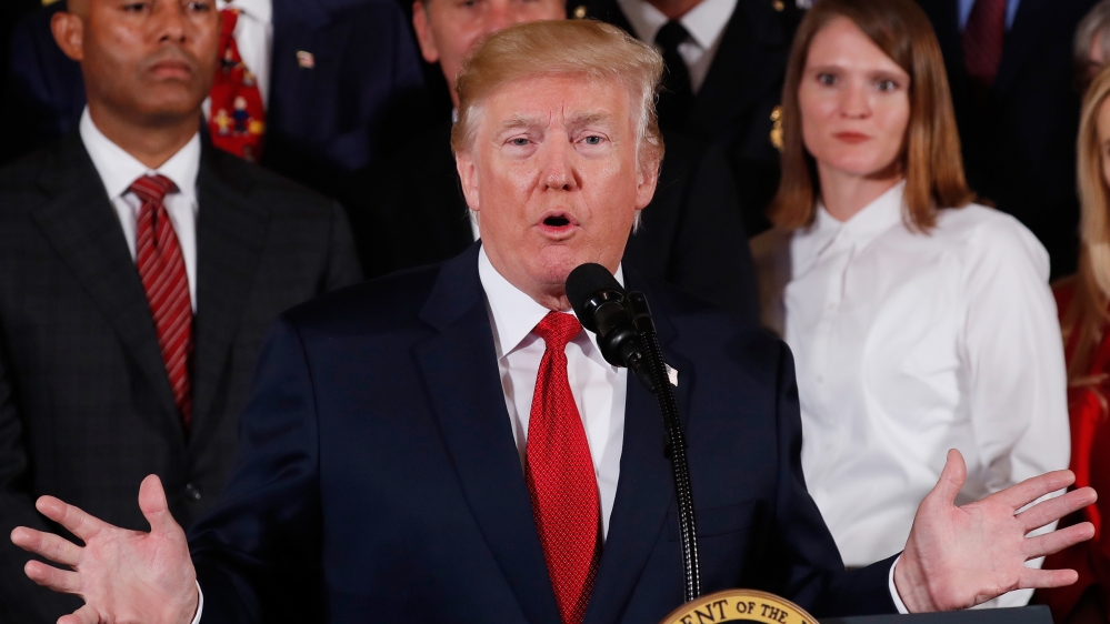 U.S. President Trump speaks about administration plans to combat the nation''s opioid crisis in the East Room of the White House in Washington