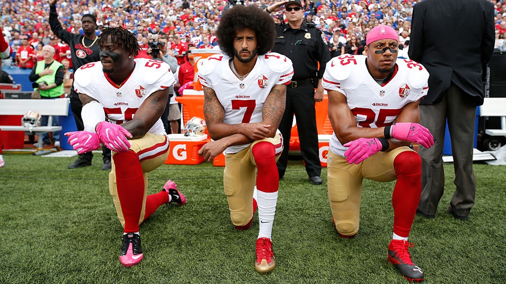 Kaepernick was fired from his team and has never been hired since 2016 when he began kneeling to protest anti-black racism