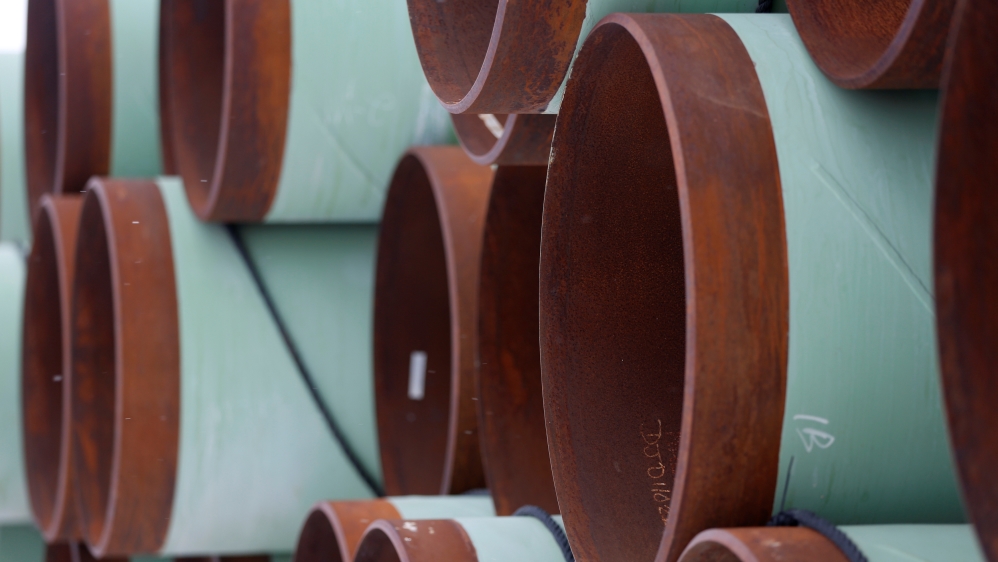 A depot used to store pipes for Transcanada Corp's planned Keystone XL oil pipeline is seen in Gascoyne