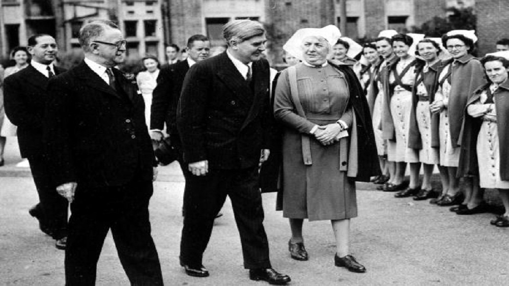Labour health minister Aneurin Bevan [centre] was central to the establishment of the NHS, which promised to offer free healthcare 'from the cradle to the grave' [Popperfoto/Getty Images] 