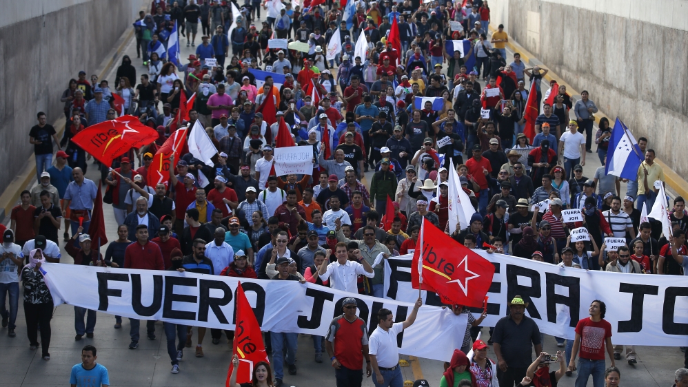 Opposition supporters marched in Tegucigalpa chanting, 