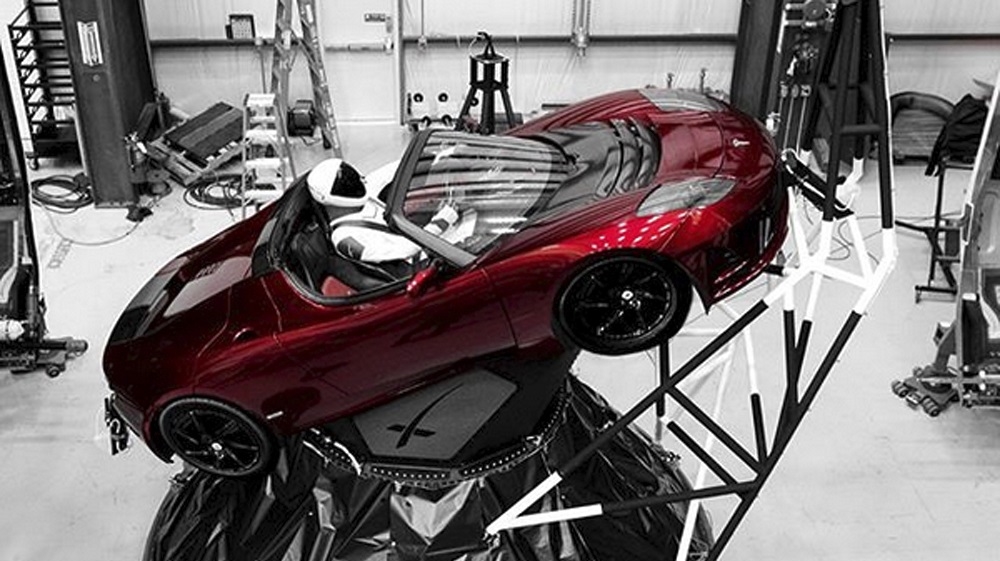 A mannequin “Starman” sits at the wheel of a Tesla Roadster in this photo posted on the Instagram account of Elon Musk