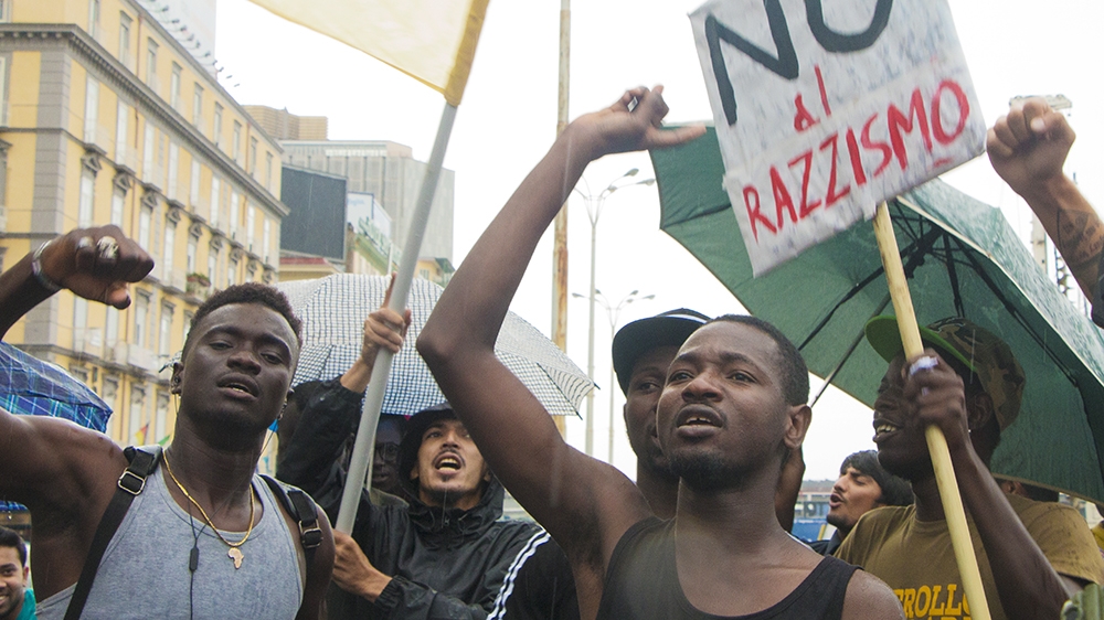The Senegalese community called for a demonstration on August 3 after Cisse Elhadji Diebel was shot [Ylenia Gostoli/Al Jazeera]