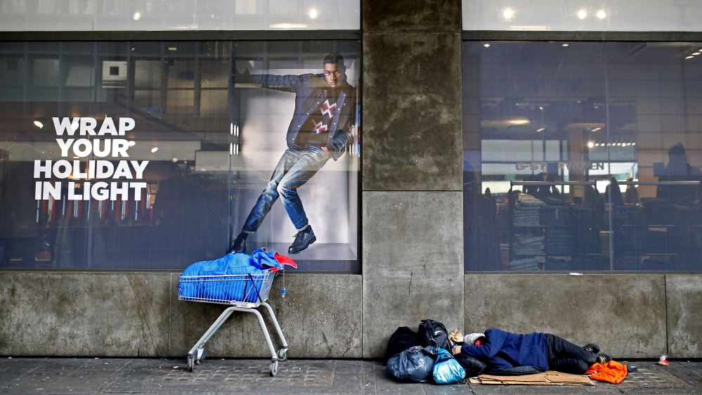 A homeless person sleeping on the streets in central London