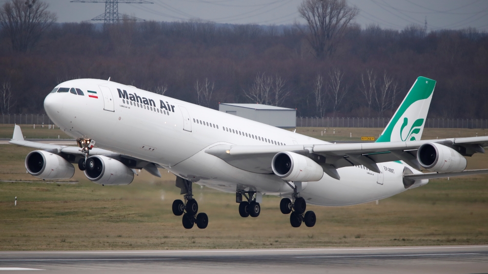 An Airbus A340-300 of Iranian airline Mahan Air takes off from Duesseldorf airport