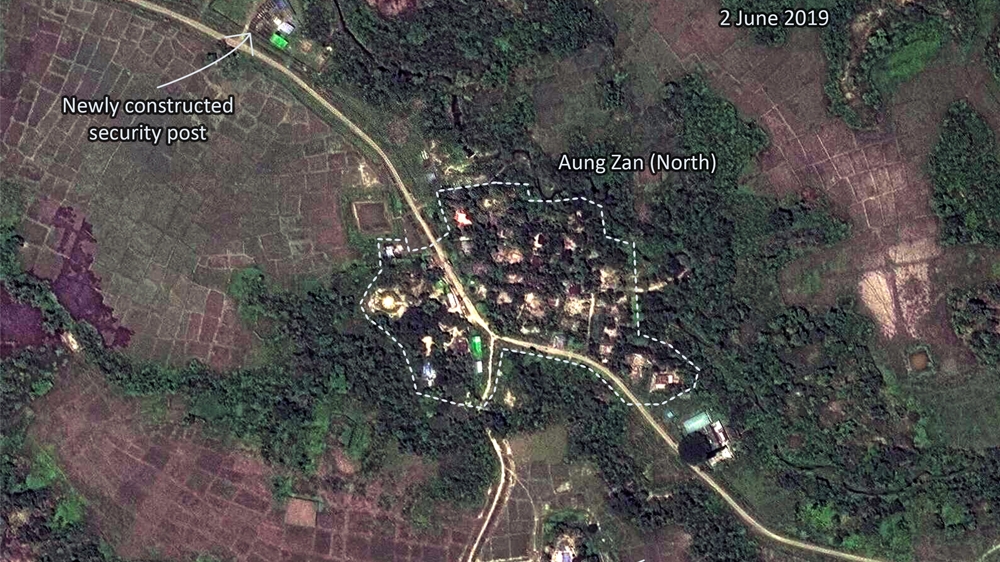 Before and after images of Aung Zan village home to Rohingya families that fled to Bangladesh during the 2017 crackdown show that remaining residential structures were completely demolished in 2019