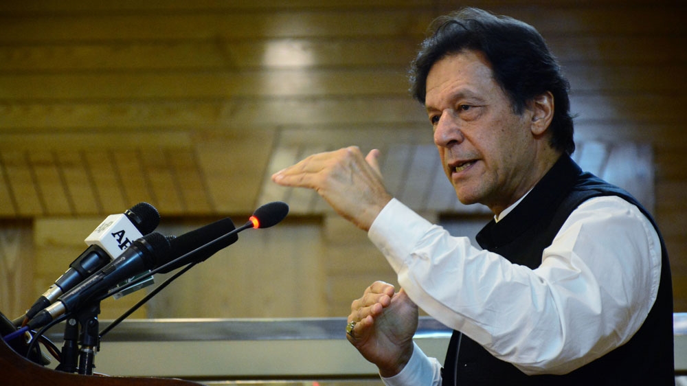 Pakistani Prime Minister Imran Khan addresses the Azad Kashmir parliament on Pakistan''s 72nd Independence Day in Muzaffarabad