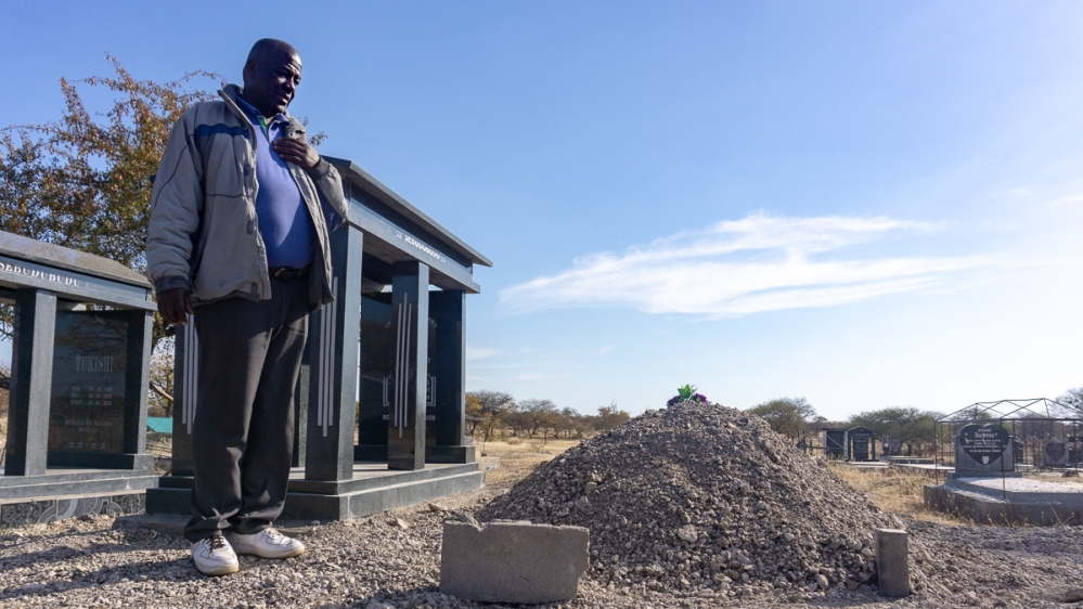 Balisi Sebudubudu, a 38-year-old, died after an encounter with an elephant in Bobirwa. His uncle is pictured at his grave