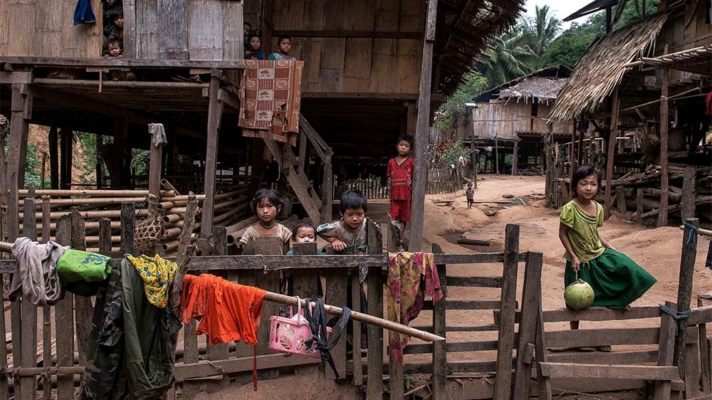 Children outside their home in a village in the KNU stronghold of Mutraw District, Karen State