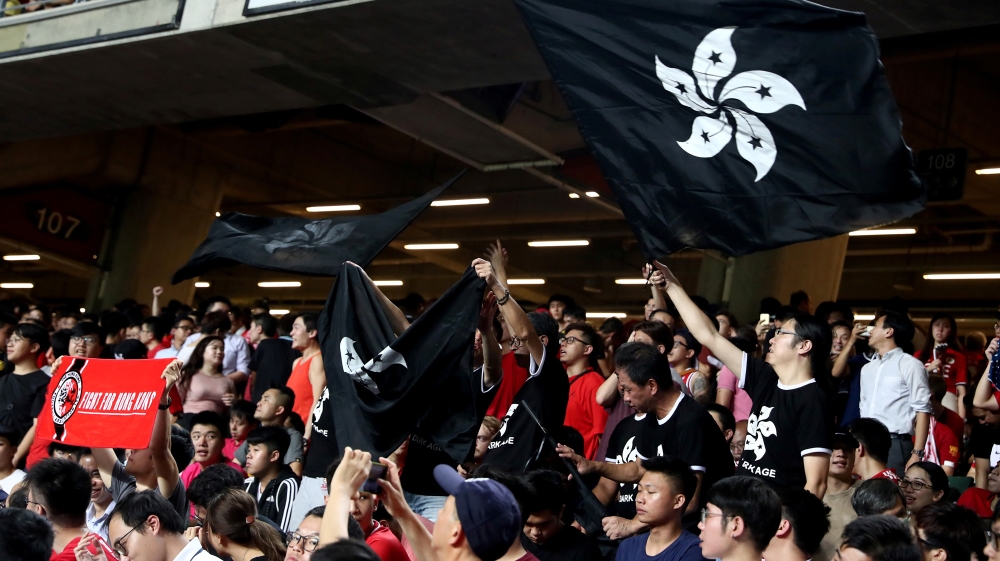 Hong Kong football protest