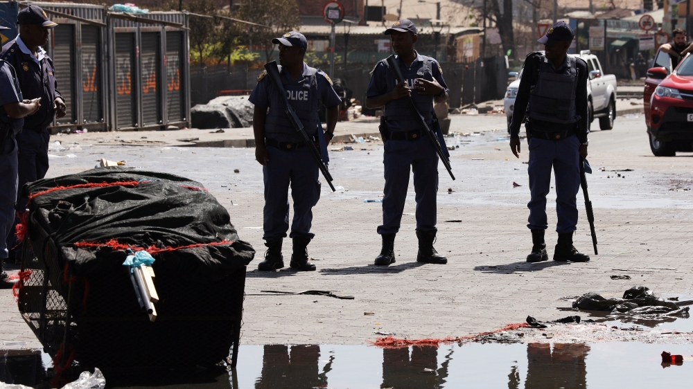 Police patrol the streets after overnight unrest and looting in Alexandra township, Johannesburg, South Africa, September 3, 2019