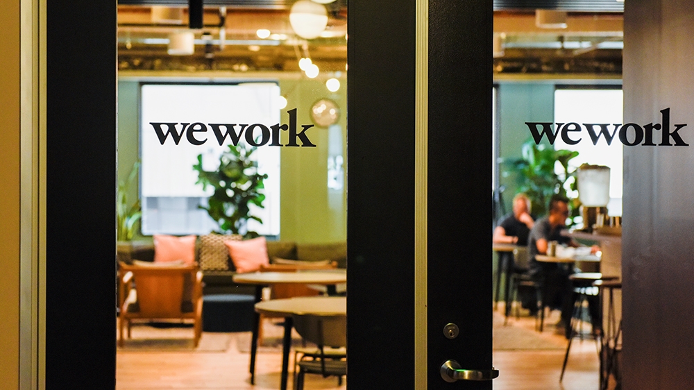 WeWork logos are seen at a WeWork office in San Francisco, California, U.S. September 30, 2019