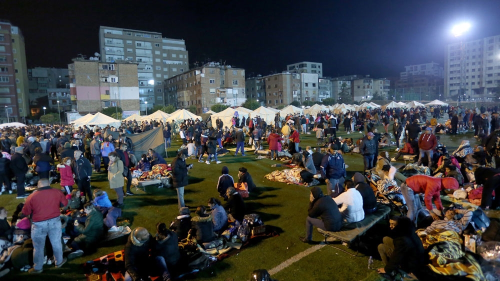 Hundreds of people in Durres took shelter for the night in tents set up in the city’s football stadium