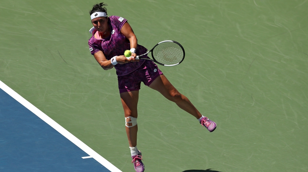 Ons Jabeur of Tunisia returns a shot during her women’s singles third round match against Karolina Pliskova of the Czech Republic at the 2019 US Open