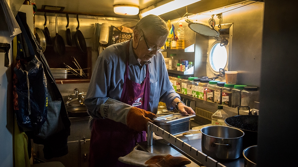 Hartmut Frank, a retired professor, is the volunteer cook on board the Alan Kurdi rescue ship