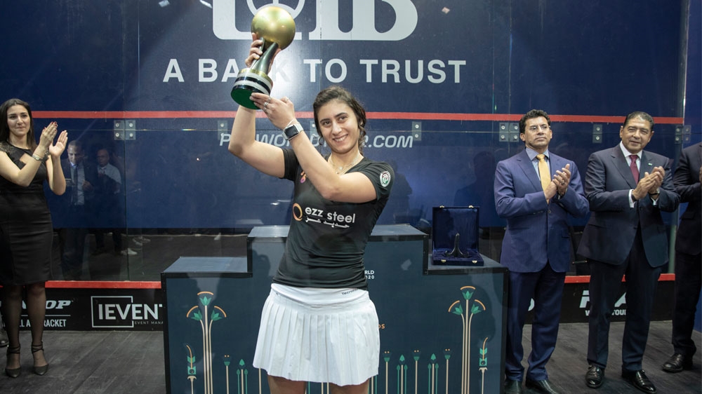 Nour El Sherbini of Egypt won the final of the CIB Women’s World Championships 2019/2020 in Cairo