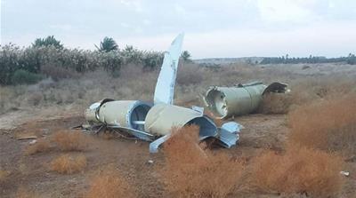 Pieces of missile lie on the ground near al-Baghdadi town in Iraq after Iran’s Islamic Revolutionary Guard Corps targeted the Ain al-Assad airbase, a facility jointly operated by US and Iraqi forces