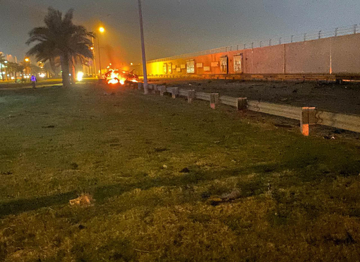 A picture published by the media office of the Iraqi military''s joint operations forces on their official Facebook page shows what they said was a destroyed vehicle on fire following a US strike on Ja