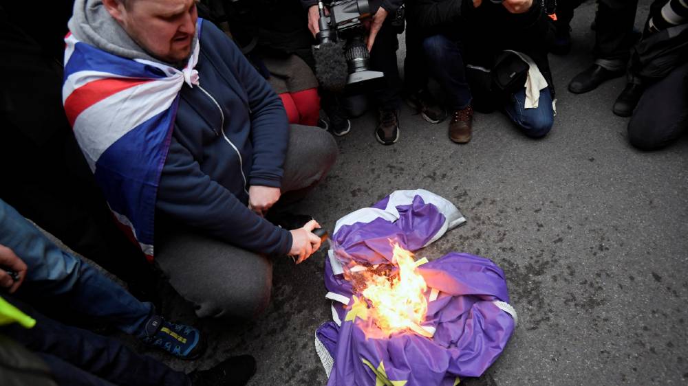 EU flag burning - reuters