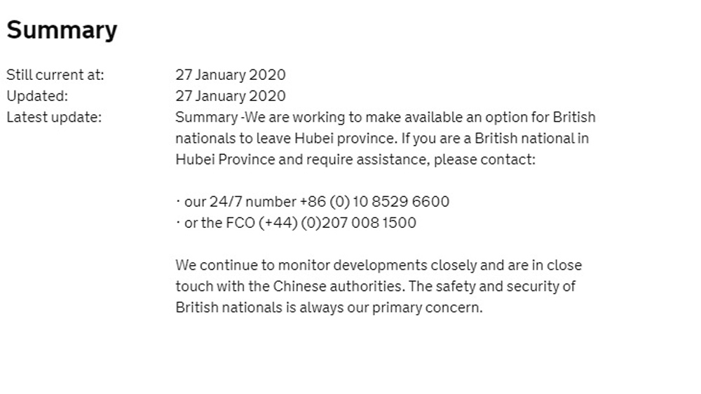 FCO statement on coronavirus