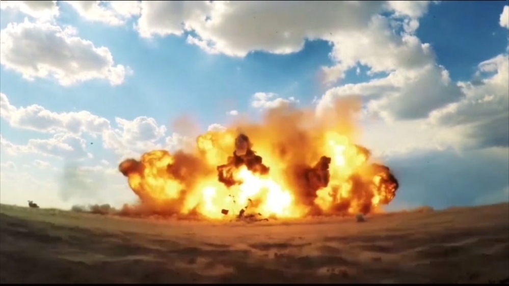 An image grab from footage obtained from the state-run Iran Press news agency on February 9, 2020 shows the impact of a launched newly-unveiled Raad-500 missile, a short-range ballistic missile by Ira