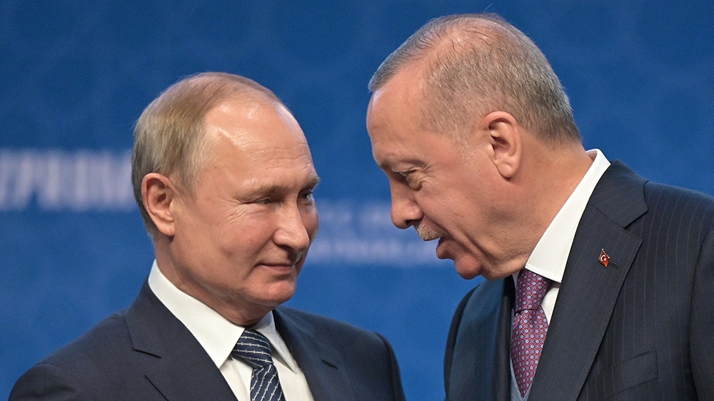 Russian President Vladimir Putin shakes hands with Turkish President Tayyip Erdogan during a ceremony marking the formal launch of the TurkStream natural gas pipeline, in Istanbul, Turkey January 8, 2