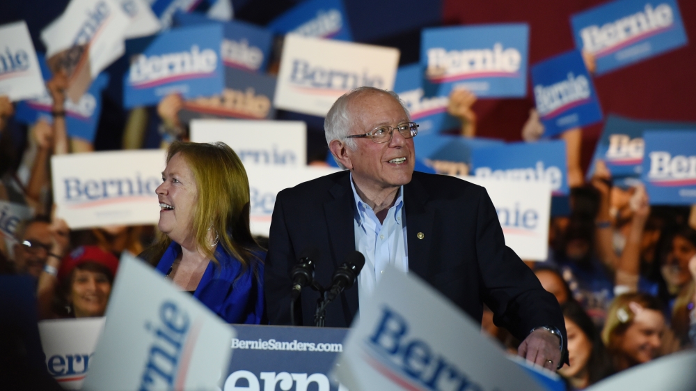 U.S. Democratic presidential candidate Senator Bernie Sanders addresses supporters after being declared the winner of the Nevada Caucus as he holds a campaign rally in San Antonio, Texas, U.S.